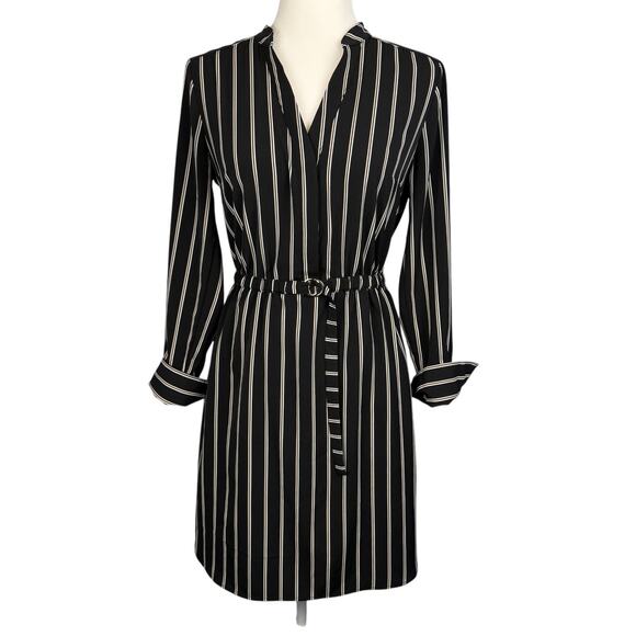 H&M Dresses & Skirts - Black Striped Shirt Dress Knee Length Size 4 Young Professional Office Career